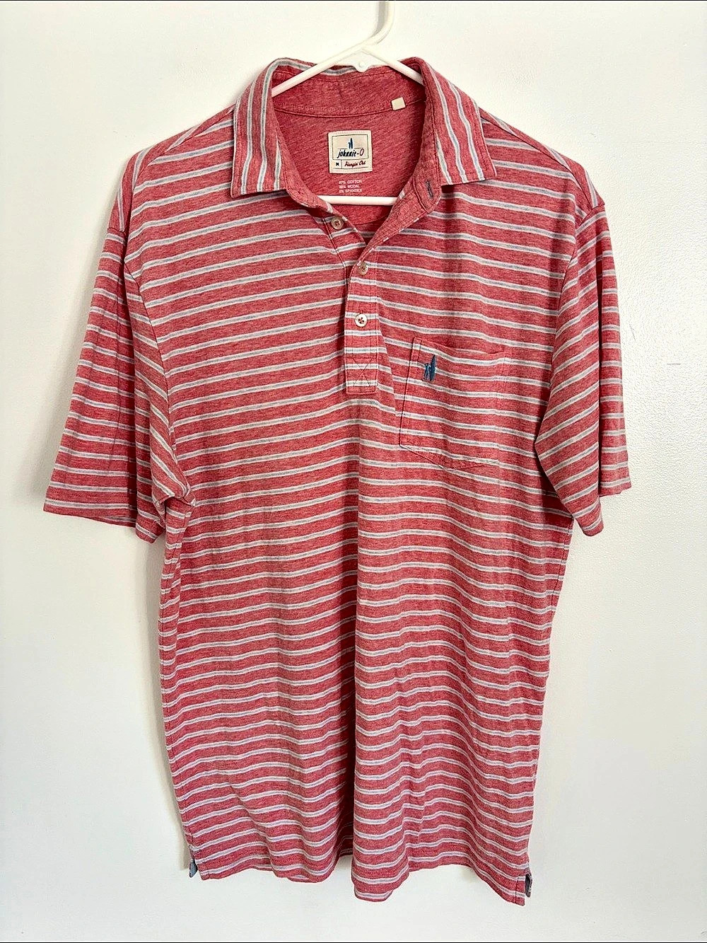 johnnie-O Hangin' Out Striped Polo Pink & Gray Medium